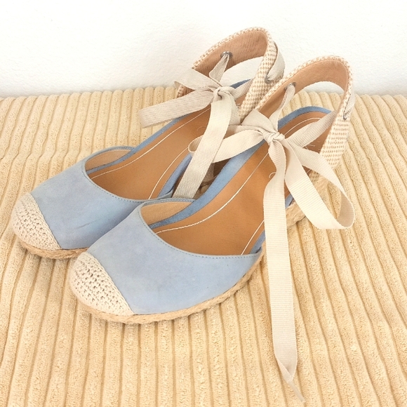 Vionic Espadrilles ARUBA Wedge Blue Suede Jute Sandals Size 7 - Picture 3 of 12